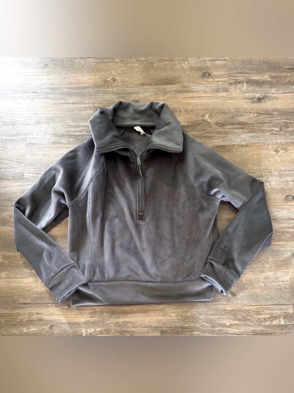 Kyodan Velour Ribbed Gray Quarter-Zip Pullover Size Medium